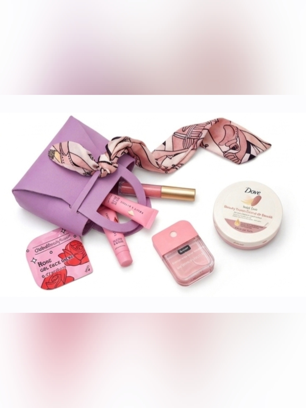 7pc Beauty Set -Dove And Watermelon With Leather Mini Bag. - Picture 2 of 4